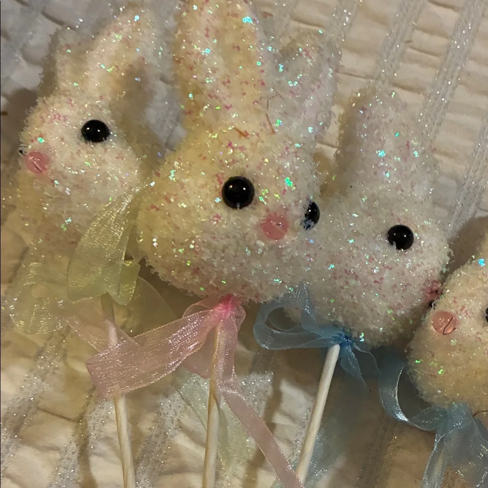 Glittery Bunny Picks for Party Decor-Set of 5